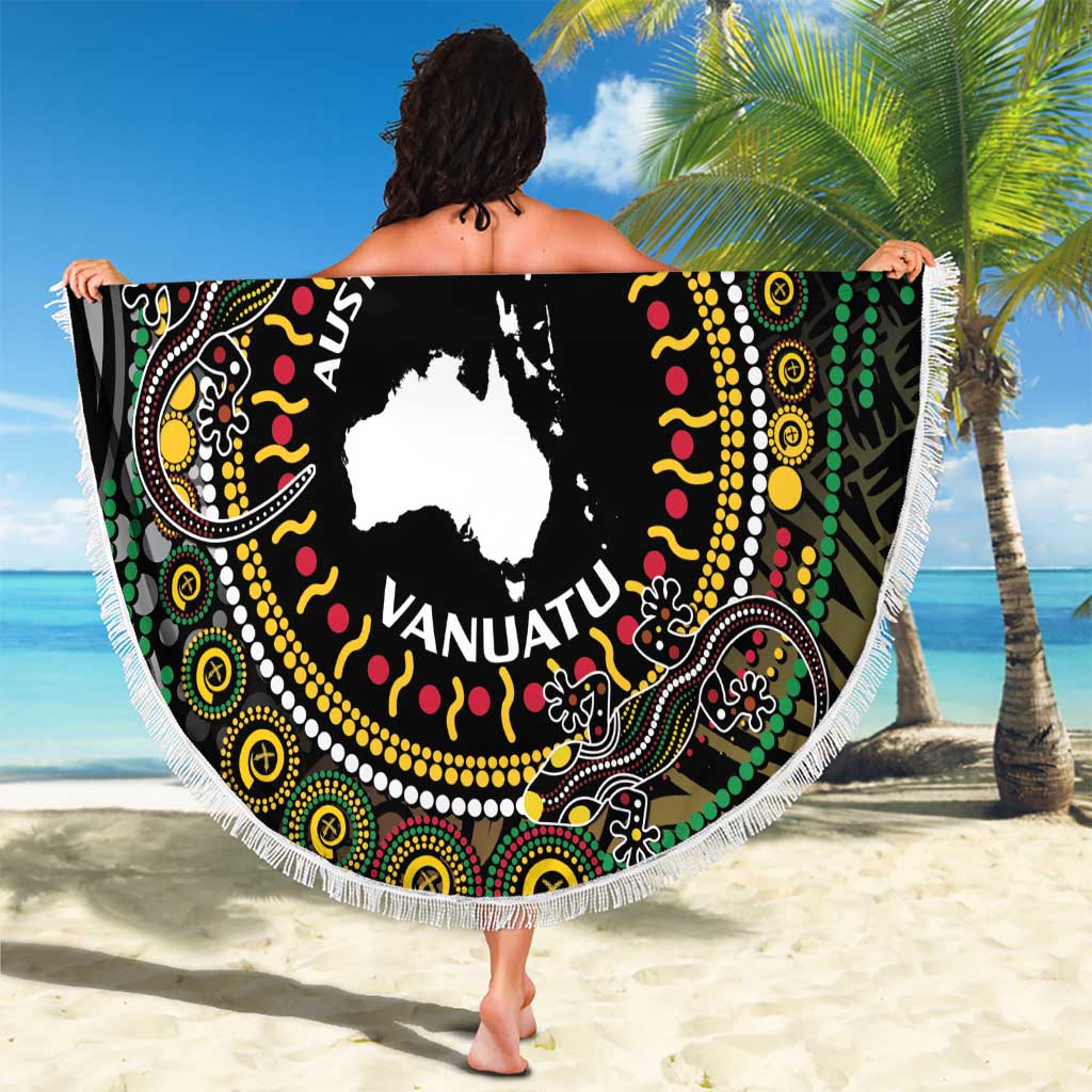 Personalised Australia And Vanuatu Beach Blanket Aboriginal Lizard Polynesia Ni-Van Pig Tusk