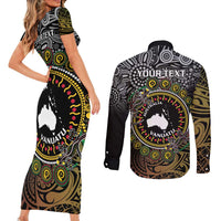 Personalised Australia And Vanuatu Couples Matching Short Sleeve Bodycon Dress and Long Sleeve Button Shirt Aboriginal Lizard Polynesia Ni-Van Pig Tusk LT14 - Polynesian Pride
