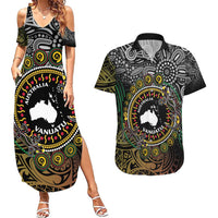Personalised Australia And Vanuatu Couples Matching Summer Maxi Dress and Hawaiian Shirt Aboriginal Lizard Polynesia Ni-Van Pig Tusk LT14 Black - Polynesian Pride