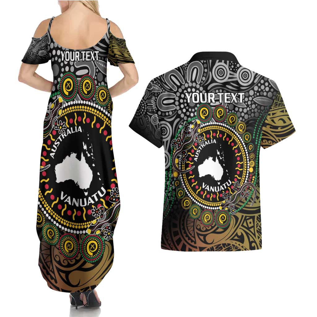 Personalised Australia And Vanuatu Couples Matching Summer Maxi Dress and Hawaiian Shirt Aboriginal Lizard Polynesia Ni-Van Pig Tusk LT14 - Polynesian Pride