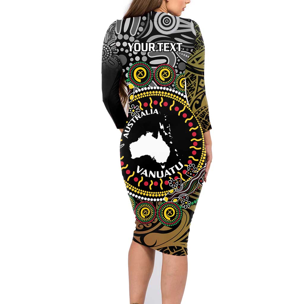 Personalised Australia And Vanuatu Family Matching Long Sleeve Bodycon Dress and Hawaiian Shirt Aboriginal Lizard Polynesia Ni-Van Pig Tusk