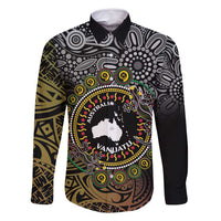 Personalised Australia And Vanuatu Family Matching Off Shoulder Maxi Dress and Hawaiian Shirt Aboriginal Lizard Polynesia Ni-Van Pig Tusk LT14 Dad's Shirt - Long Sleeve Black - Polynesian Pride