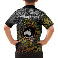 Personalised Australia And Vanuatu Family Matching Off Shoulder Short Dress and Hawaiian Shirt Aboriginal Lizard Polynesia Ni-Van Pig Tusk LT14 - Polynesian Pride