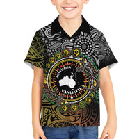 Personalised Australia And Vanuatu Family Matching Off Shoulder Short Dress and Hawaiian Shirt Aboriginal Lizard Polynesia Ni-Van Pig Tusk LT14 Son's Shirt Black - Polynesian Pride