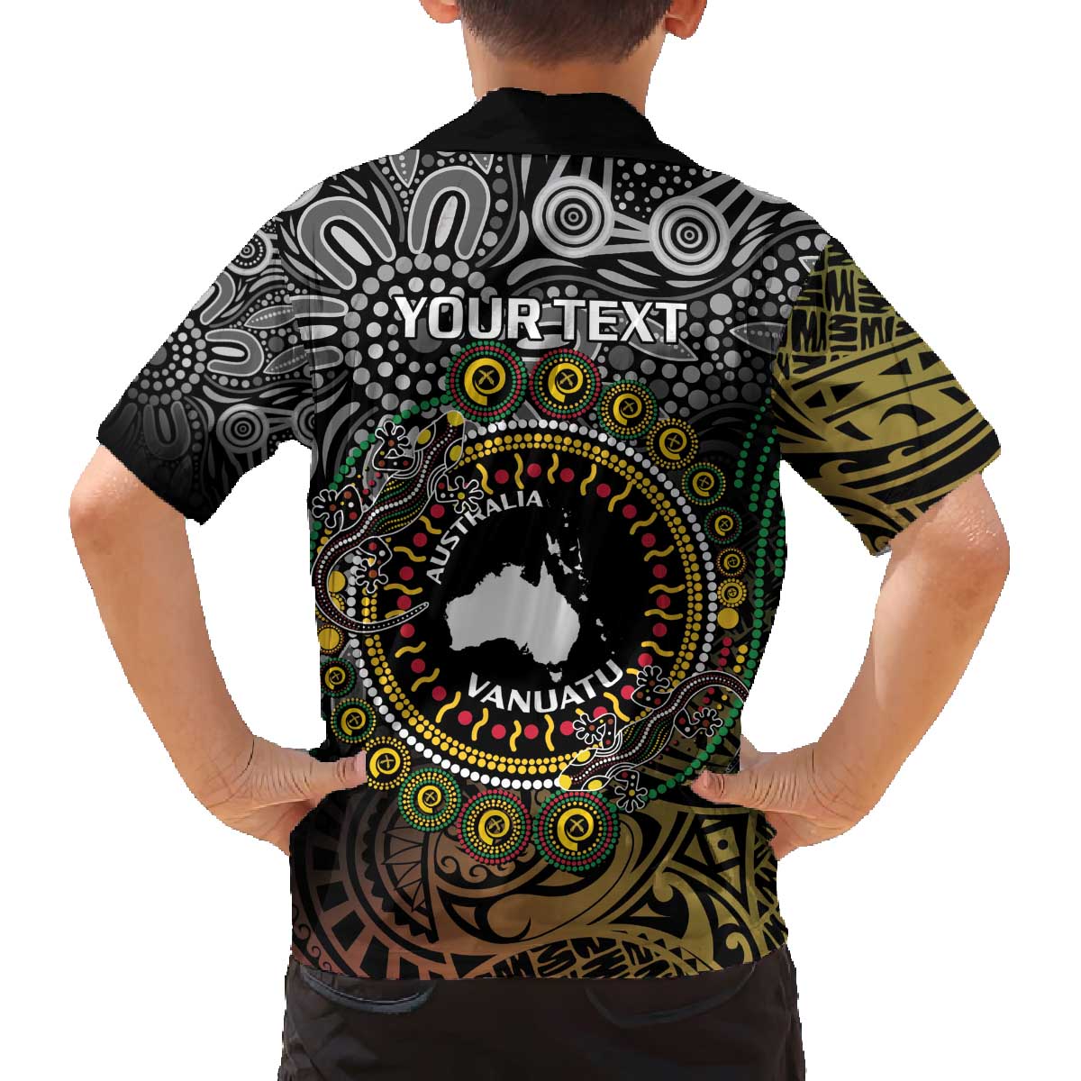 Personalised Australia And Vanuatu Family Matching Puletasi and Hawaiian Shirt Aboriginal Lizard Polynesia Ni-Van Pig Tusk LT14 - Polynesian Pride