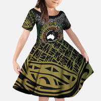 Personalised Australia And Vanuatu Family Matching Tank Maxi Dress and Hawaiian Shirt Aboriginal Lizard Polynesia Ni-Van Pig Tusk LT14 Daughter's Dress Black - Polynesian Pride