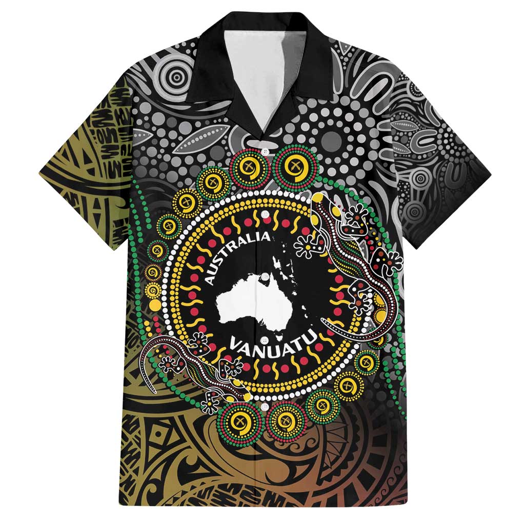 Personalised Australia And Vanuatu Family Matching Tank Maxi Dress and Hawaiian Shirt Aboriginal Lizard Polynesia Ni-Van Pig Tusk LT14 Dad's Shirt - Short Sleeve Black - Polynesian Pride