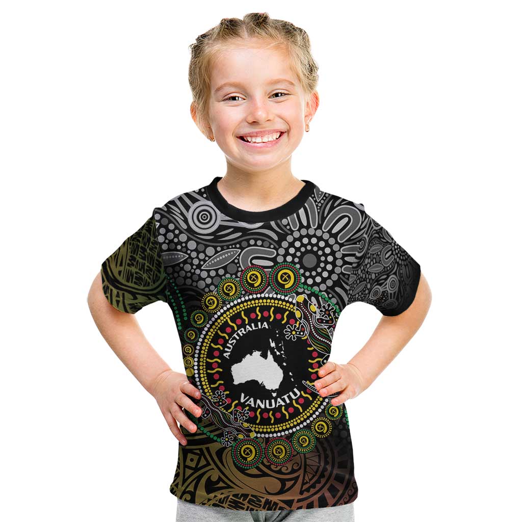 Personalised Australia And Vanuatu Kid T Shirt Aboriginal Lizard Polynesia Ni-Van Pig Tusk LT14 Black - Polynesian Pride