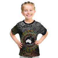 Personalised Australia And Vanuatu Kid T Shirt Aboriginal Lizard Polynesia Ni-Van Pig Tusk LT14 Black - Polynesian Pride