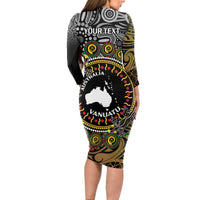 Personalised Australia And Vanuatu Long Sleeve Bodycon Dress Aboriginal Lizard Polynesia Ni-Van Pig Tusk