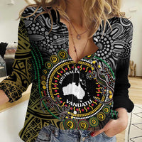 Personalised Australia And Vanuatu Women Casual Shirt Aboriginal Lizard Polynesia Ni-Van Pig Tusk LT14 Female Black - Polynesian Pride