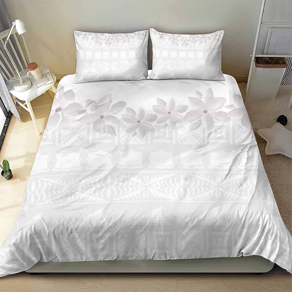Tokelau White Sunday Bedding Set Polynesian Pattern Gardenia Thunbergia