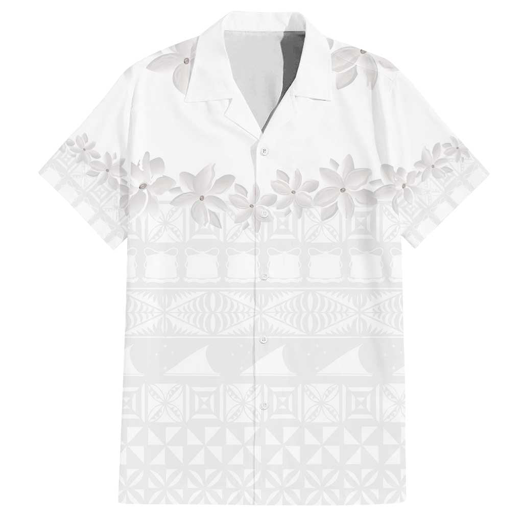 Tokelau White Sunday Family Matching Off Shoulder Maxi Dress and Hawaiian Shirt Polynesian Pattern Gardenia Thunbergia