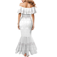 Tokelau White Sunday Mermaid Dress Polynesian Pattern Gardenia Thunbergia