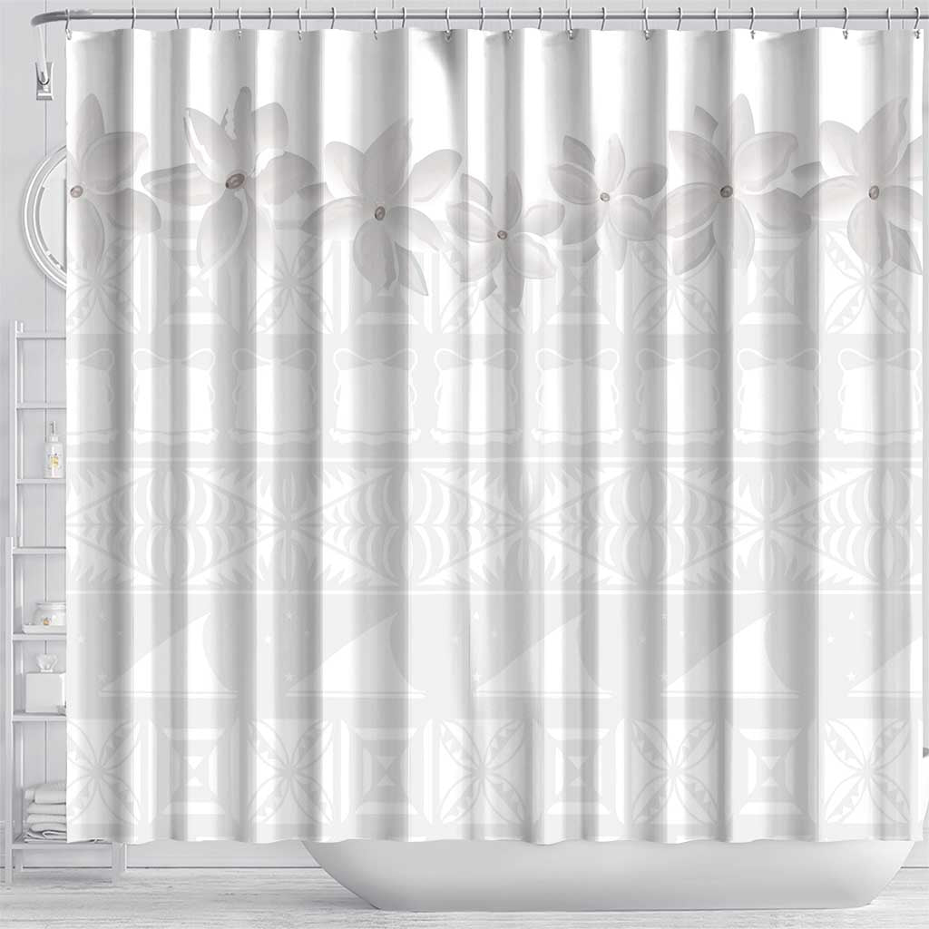 Tokelau White Sunday Shower Curtain Polynesian Pattern Gardenia Thunbergia