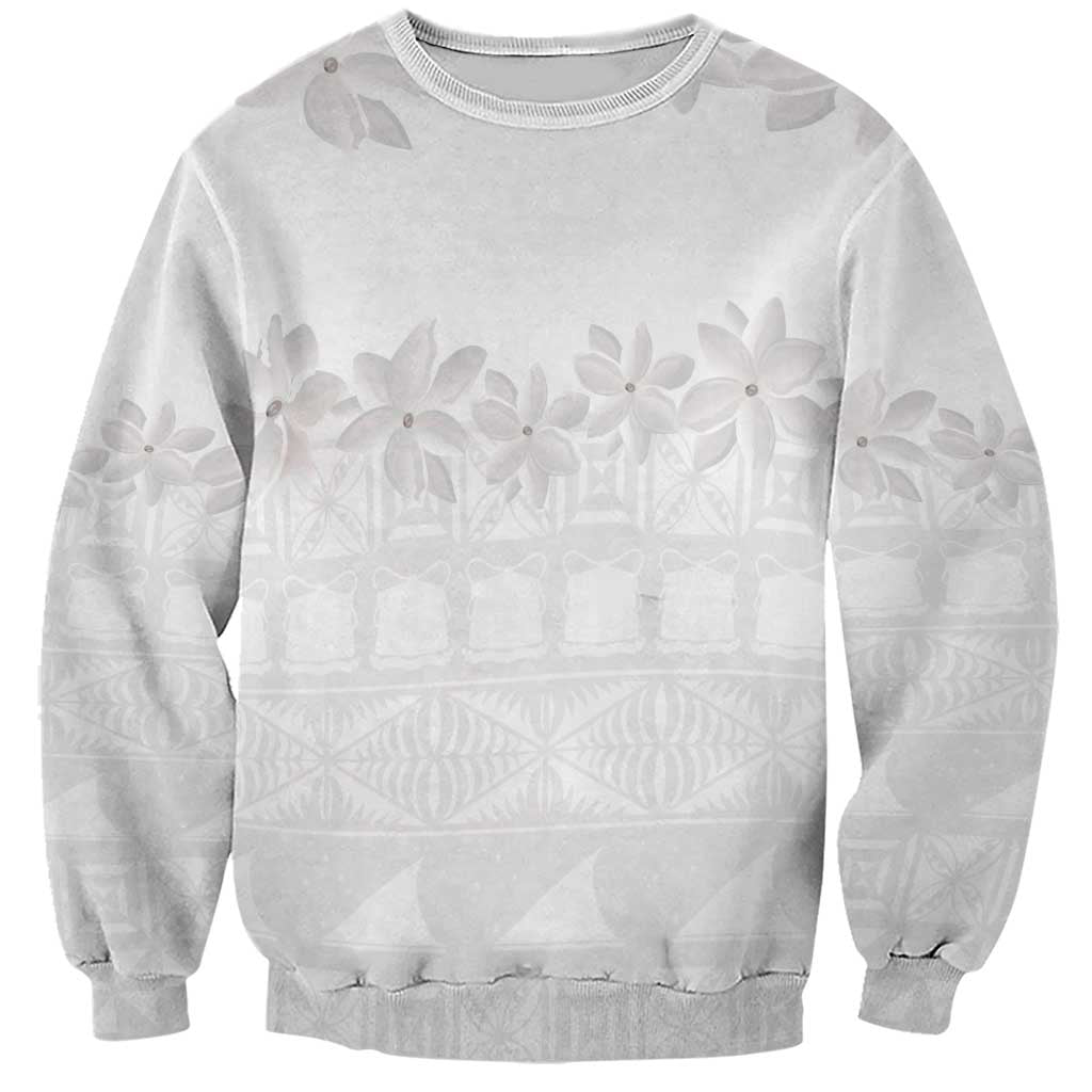 Tokelau White Sunday Sweatshirt Polynesian Pattern Gardenia Thunbergia