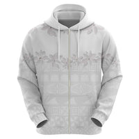 Tokelau White Sunday Zip Hoodie Polynesian Pattern Gardenia Thunbergia