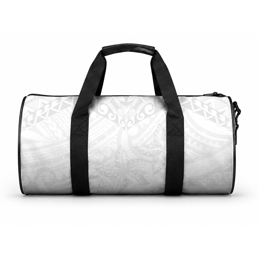 American Samoa White Sunday Duffle Bag Lotu Tamaiti Plumeria With Samoan Pattern