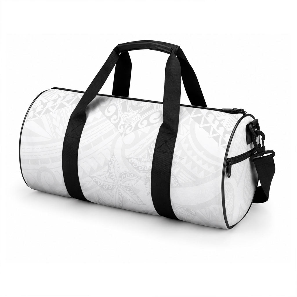 American Samoa White Sunday Duffle Bag Lotu Tamaiti Plumeria With Samoan Pattern