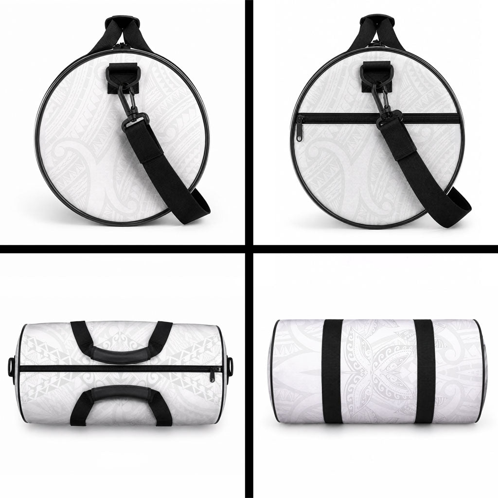 American Samoa White Sunday Duffle Bag Lotu Tamaiti Plumeria With Samoan Pattern