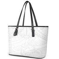 American Samoa White Sunday Leather Tote Bag Lotu Tamaiti Plumeria With Samoan Pattern