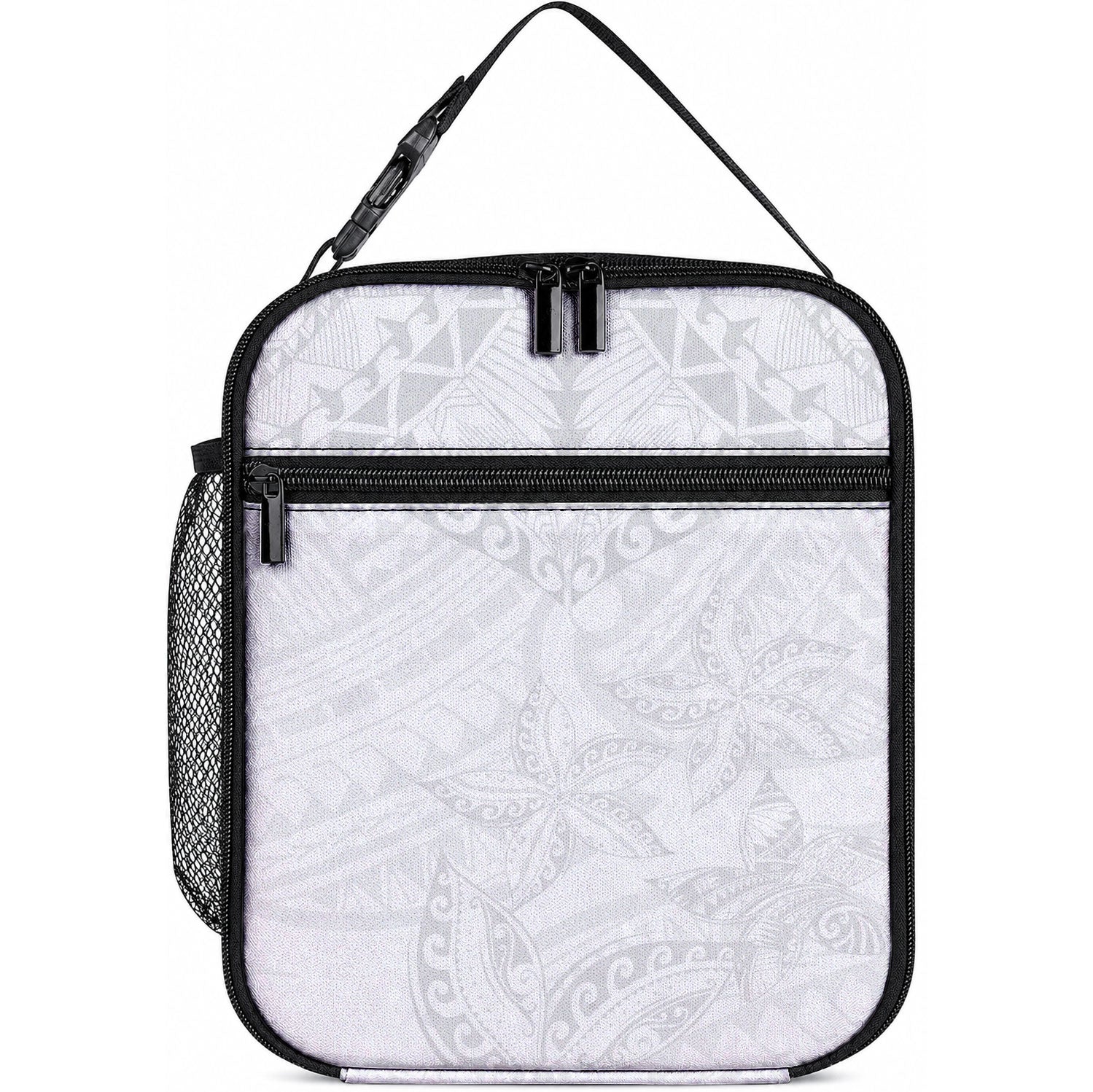 American Samoa White Sunday Lunch Bag Lotu Tamaiti Plumeria With Samoan Pattern
