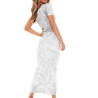 American Samoa White Sunday Short Sleeve Bodycon Dress Lotu Tamaiti Plumeria With Samoan Pattern