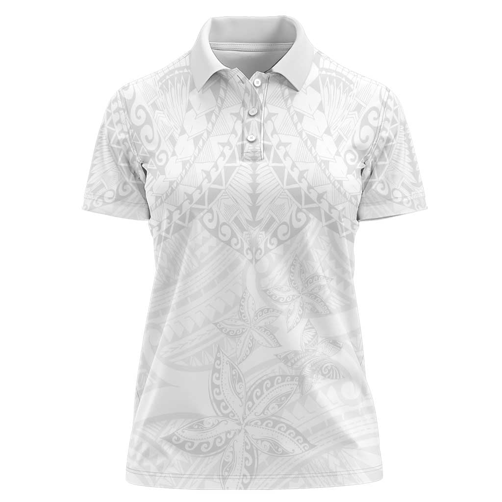 American Samoa White Sunday Women Polo Shirt Lotu Tamaiti Plumeria With Samoan Pattern