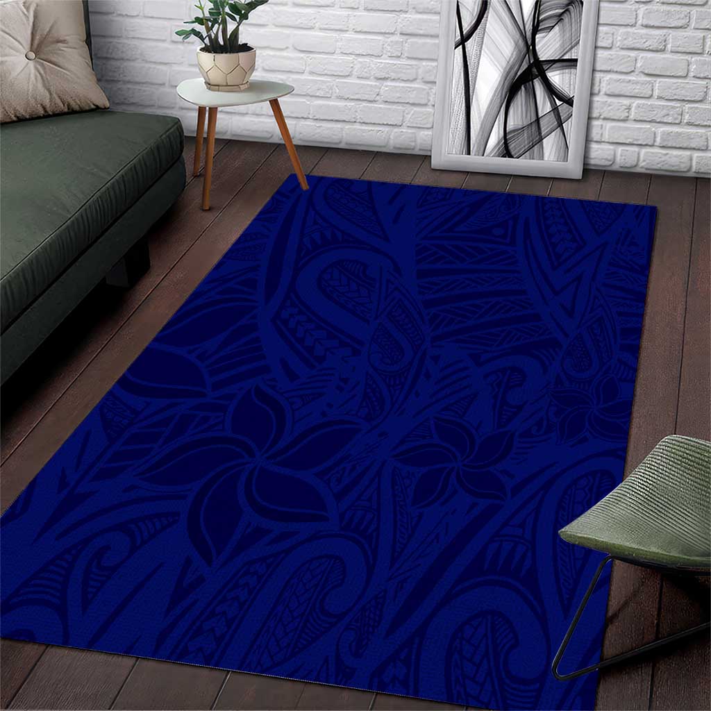 Blue Polynesia Area Rug Polynesian Pattern Mix Plumeria