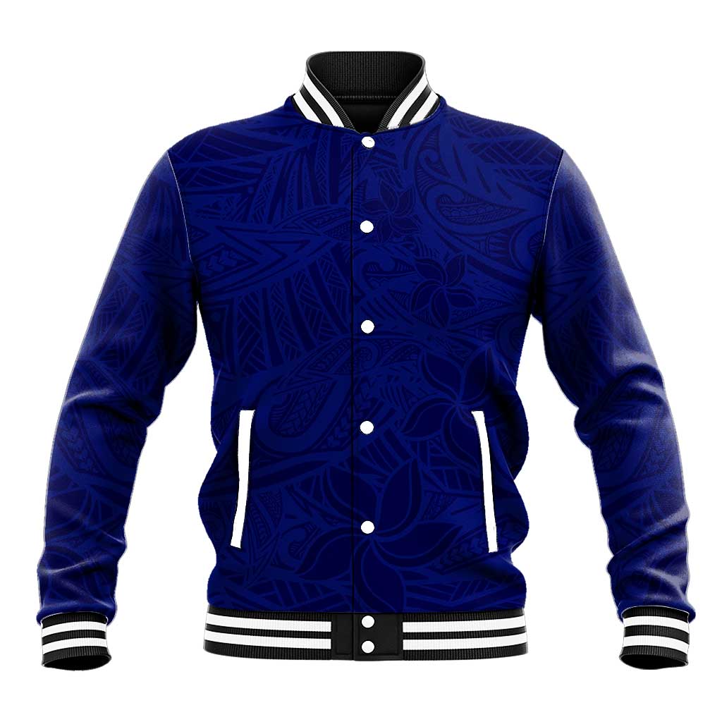 Blue Polynesia Baseball Jacket Polynesian Pattern Mix Plumeria