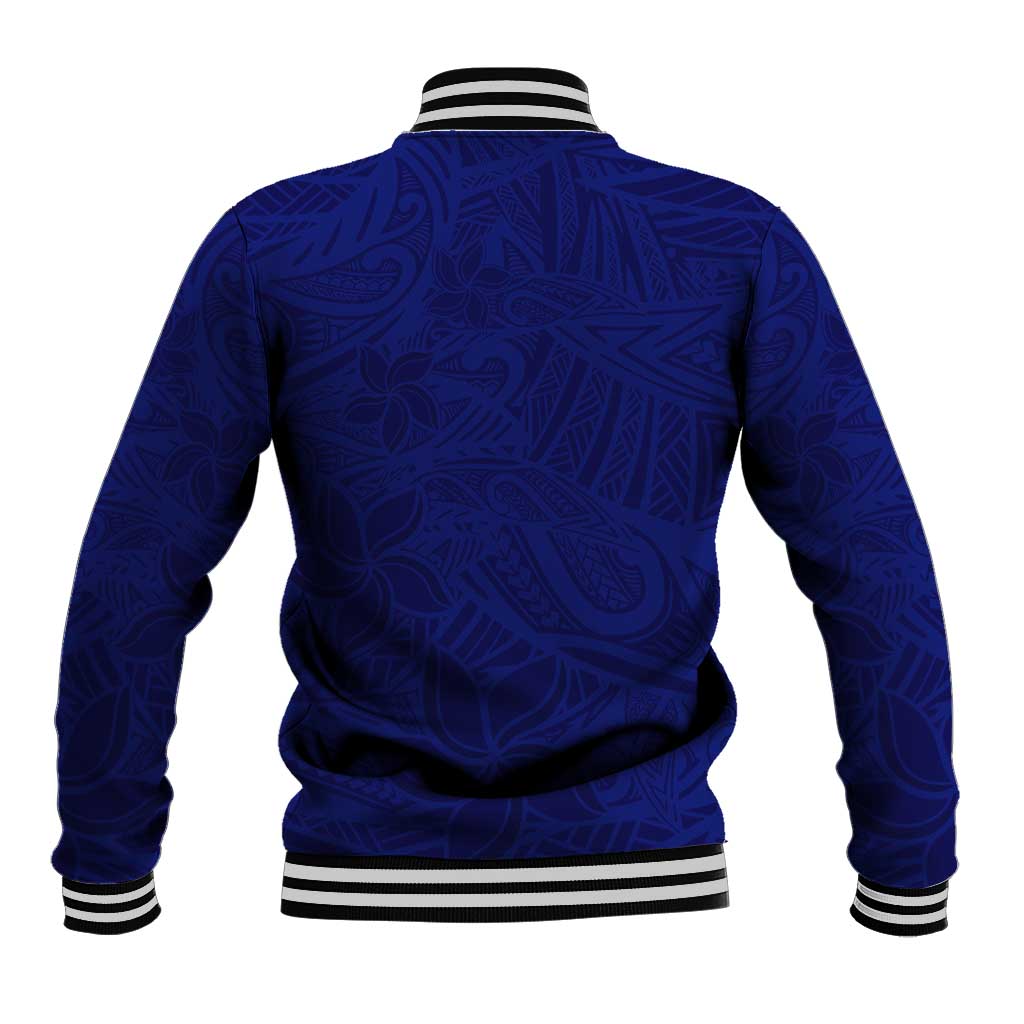 Blue Polynesia Baseball Jacket Polynesian Pattern Mix Plumeria