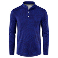 Blue Polynesia Button Sweatshirt Polynesian Pattern Mix Plumeria