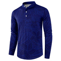 Blue Polynesia Button Sweatshirt Polynesian Pattern Mix Plumeria