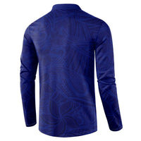 Blue Polynesia Button Sweatshirt Polynesian Pattern Mix Plumeria