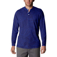 Blue Polynesia Button Sweatshirt Polynesian Pattern Mix Plumeria