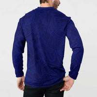Blue Polynesia Button Sweatshirt Polynesian Pattern Mix Plumeria