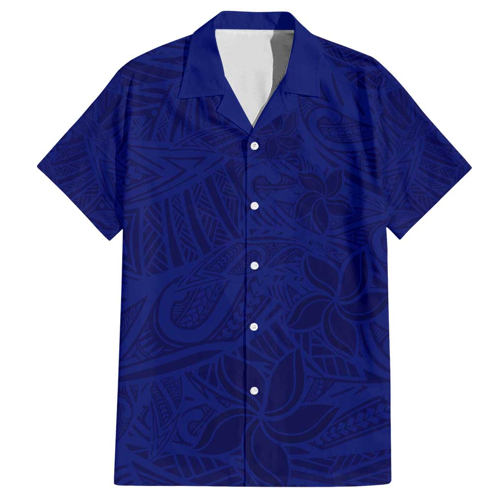 Blue Polynesia Family Matching Off Shoulder Maxi Dress and Hawaiian Shirt Polynesian Pattern Mix Plumeria