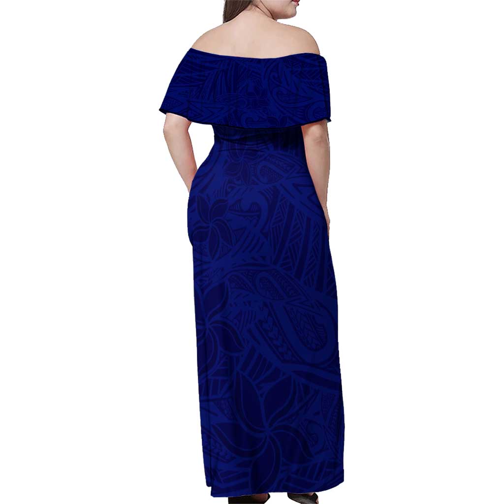 Blue Polynesia Family Matching Off Shoulder Maxi Dress and Hawaiian Shirt Polynesian Pattern Mix Plumeria