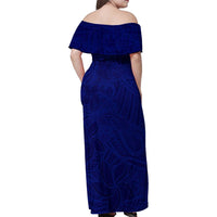 Blue Polynesia Family Matching Off Shoulder Maxi Dress and Hawaiian Shirt Polynesian Pattern Mix Plumeria