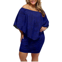 Blue Polynesia Family Matching Off Shoulder Short Dress and Hawaiian Shirt Polynesian Pattern Mix Plumeria