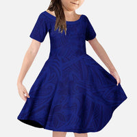 Blue Polynesia Family Matching Short Sleeve Bodycon Dress and Hawaiian Shirt Polynesian Pattern Mix Plumeria LT14 Daughter's Dress Blue - Polynesian Pride