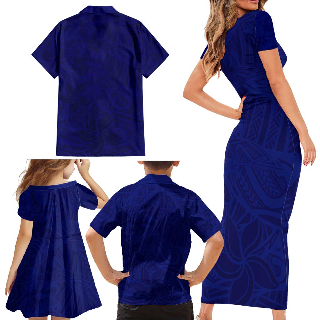 Blue Polynesia Family Matching Short Sleeve Bodycon Dress and Hawaiian Shirt Polynesian Pattern Mix Plumeria LT14 - Polynesian Pride