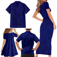 Blue Polynesia Family Matching Short Sleeve Bodycon Dress and Hawaiian Shirt Polynesian Pattern Mix Plumeria LT14 - Polynesian Pride