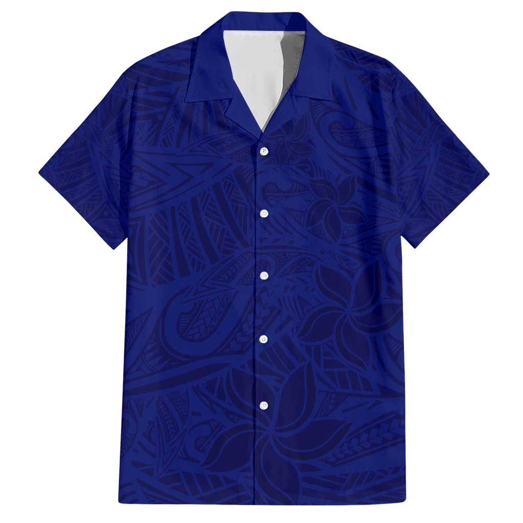 Blue Polynesia Family Matching Short Sleeve Bodycon Dress and Hawaiian Shirt Polynesian Pattern Mix Plumeria LT14 Dad's Shirt - Short Sleeve Blue - Polynesian Pride