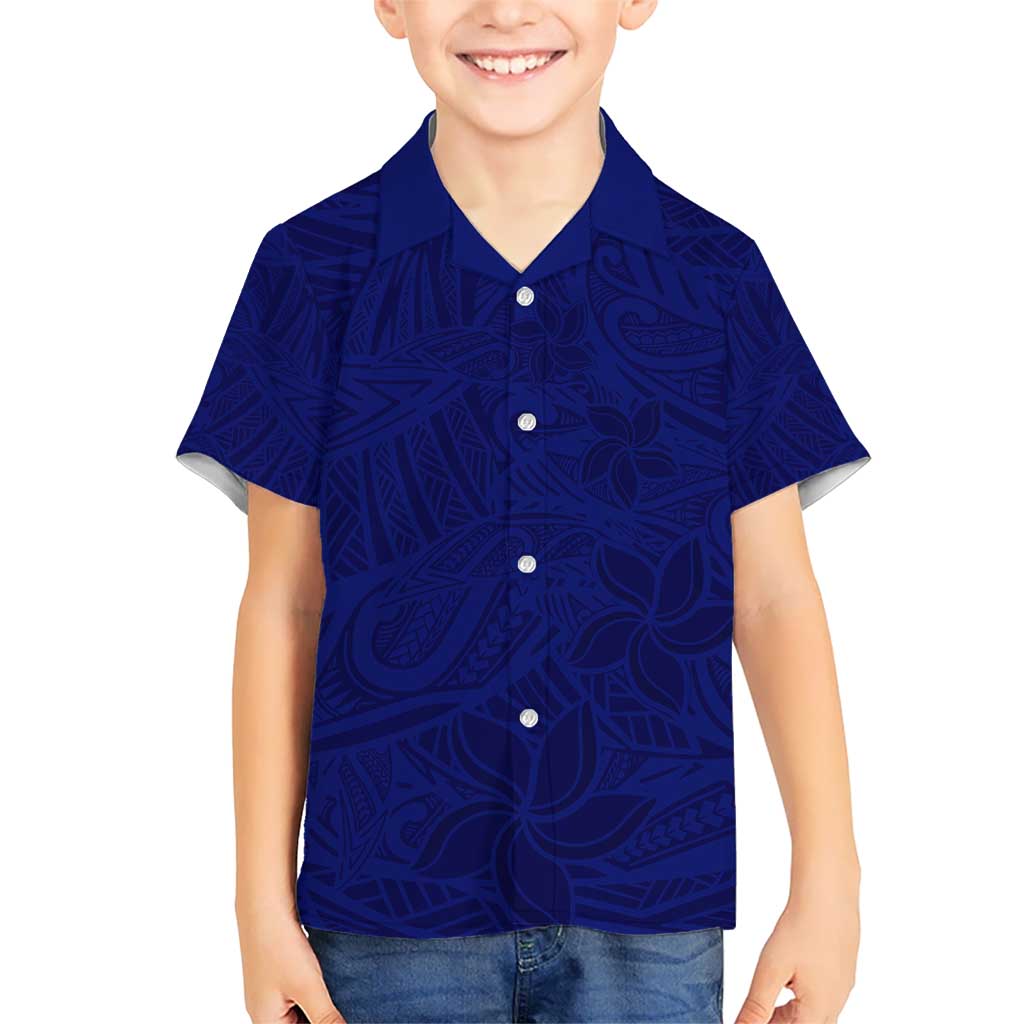 Blue Polynesia Kid Hawaiian Shirt Polynesian Pattern Mix Plumeria LT14 Kid Blue - Polynesian Pride