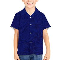 Blue Polynesia Kid Hawaiian Shirt Polynesian Pattern Mix Plumeria LT14 Kid Blue - Polynesian Pride