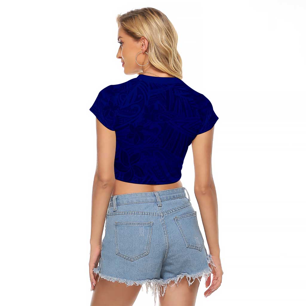 Blue Polynesia Raglan Cropped T Shirt Polynesian Pattern Mix Plumeria LT14 - Polynesian Pride