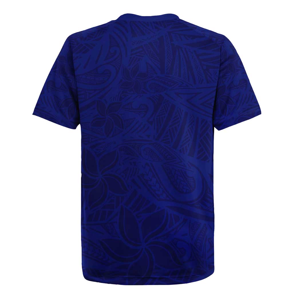 Blue Polynesia Rugby Jersey Polynesian Pattern Mix Plumeria