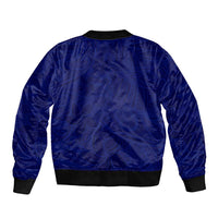 Blue Polynesia Sleeve Zip Bomber Jacket Polynesian Pattern Mix Plumeria