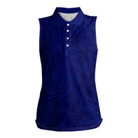 Blue Polynesia Women Sleeveless Polo Shirt Polynesian Pattern Mix Plumeria LT14 Female Blue - Polynesian Pride